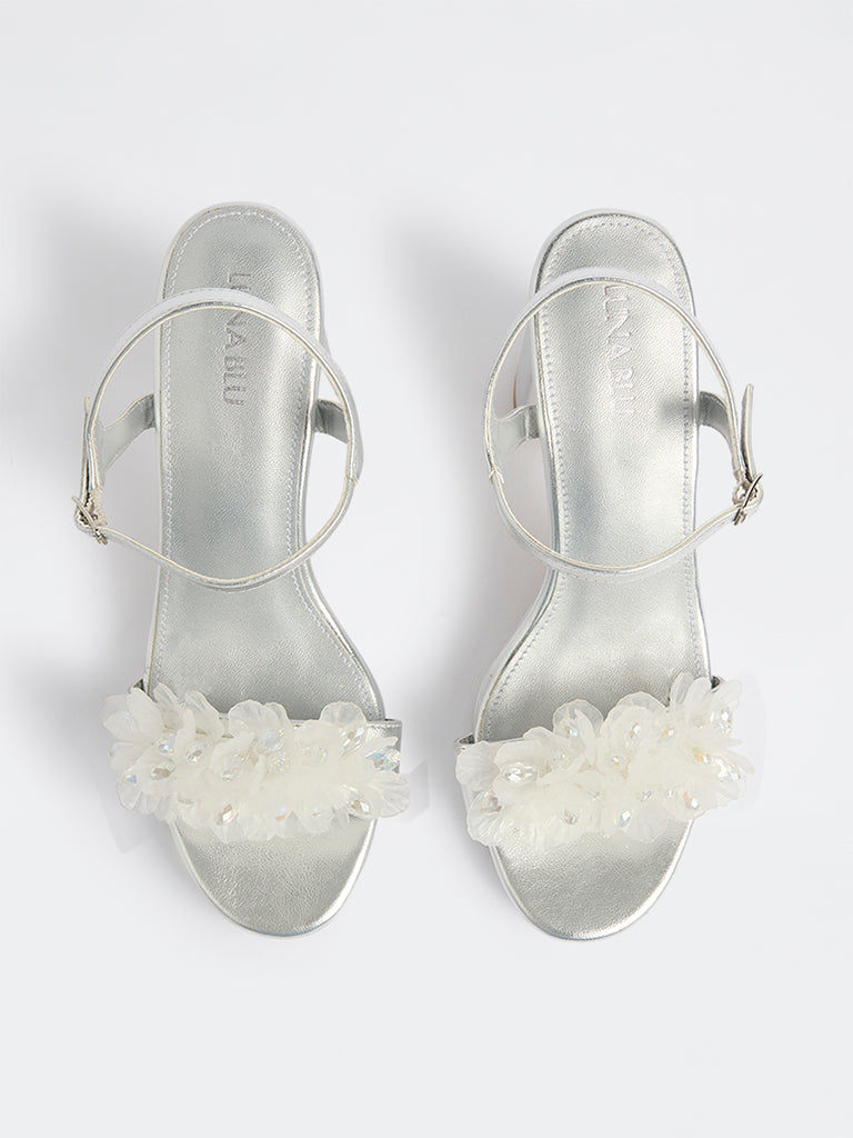 LUNA BLU Silver Floral Platform Heel Sandals