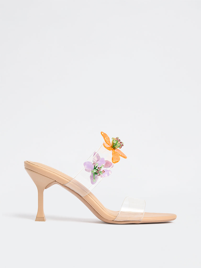 LUNA BLU Beige Floral-Detailed Vinyl Strap Sandals