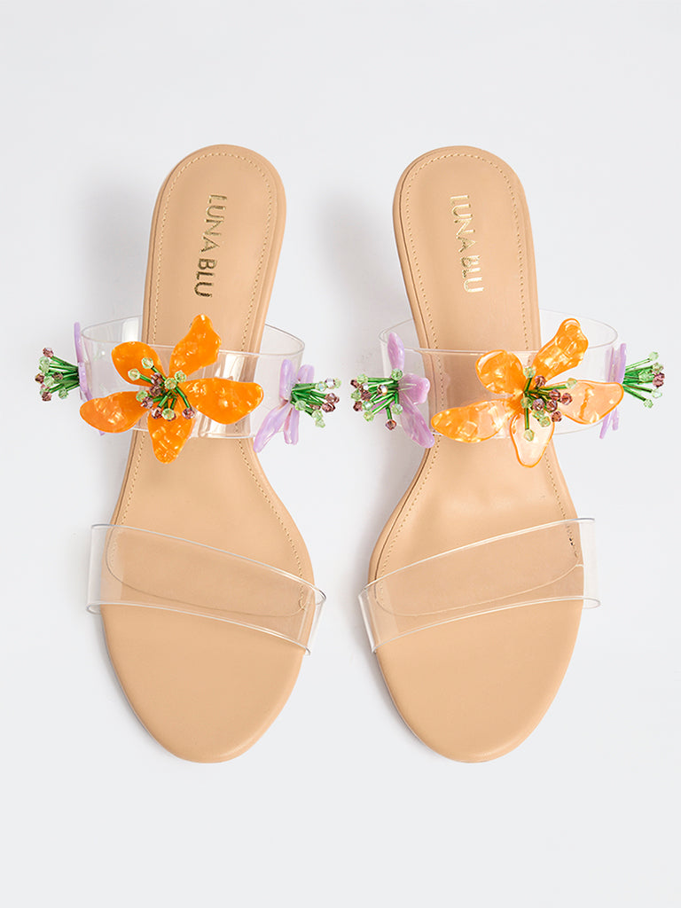 LUNA BLU Beige Floral-Detailed Vinyl Strap Sandals