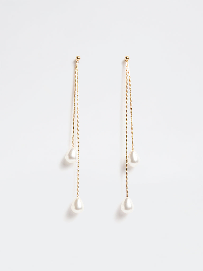 Westside Accessories Gold and White Pearl Dangler Earrings