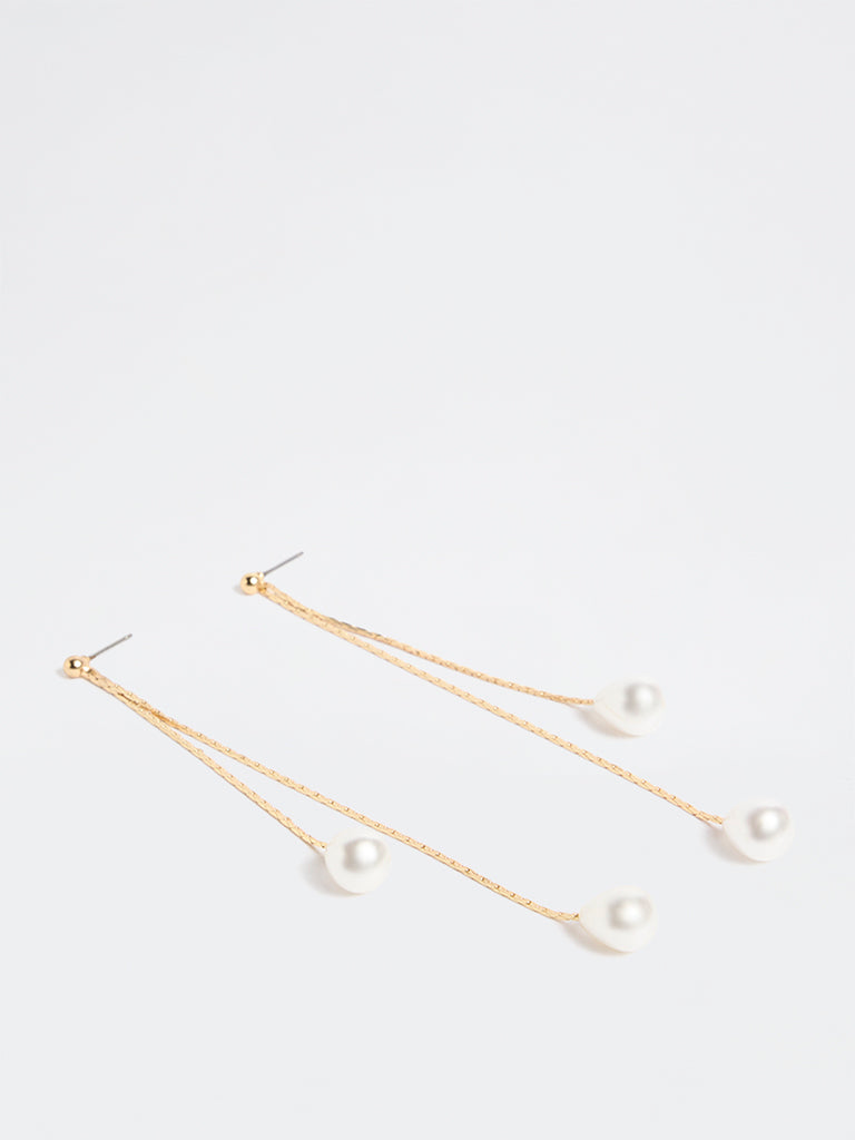 Westside Accessories Gold and White Pearl Dangler Earrings