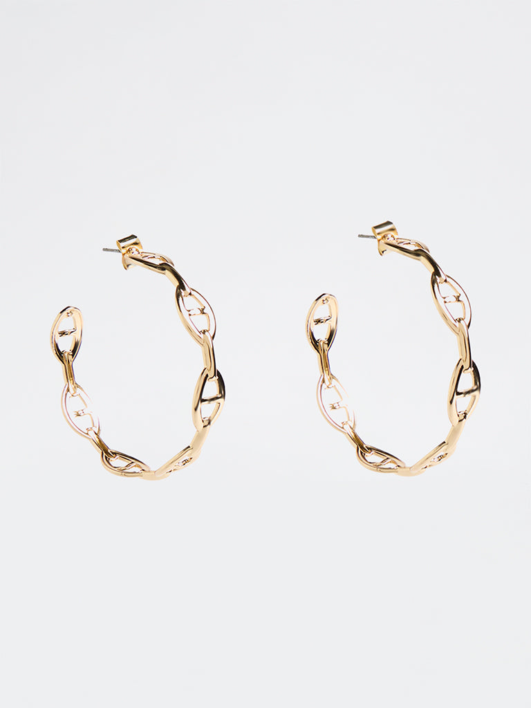 Westside Accessories Gold Chain-Link Hoop Earrings