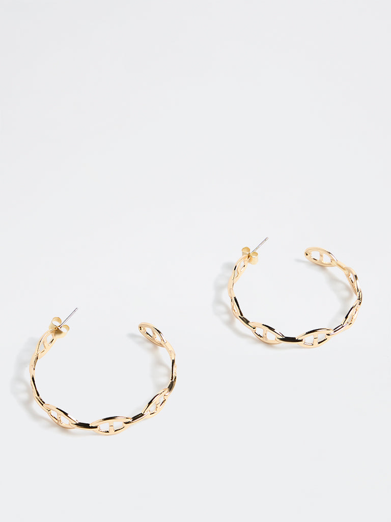 Westside Accessories Gold Chain-Link Hoop Earrings