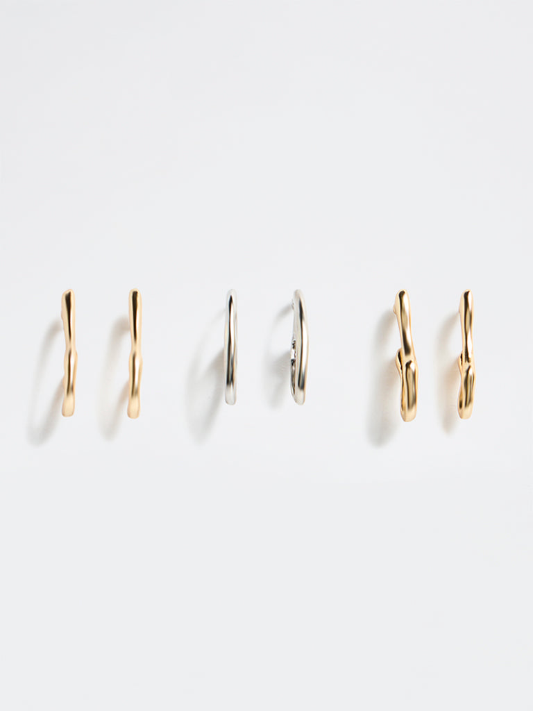 Westside Accessories Gold and Silver Multi-Shape Hoop Earrings - Pack of 3