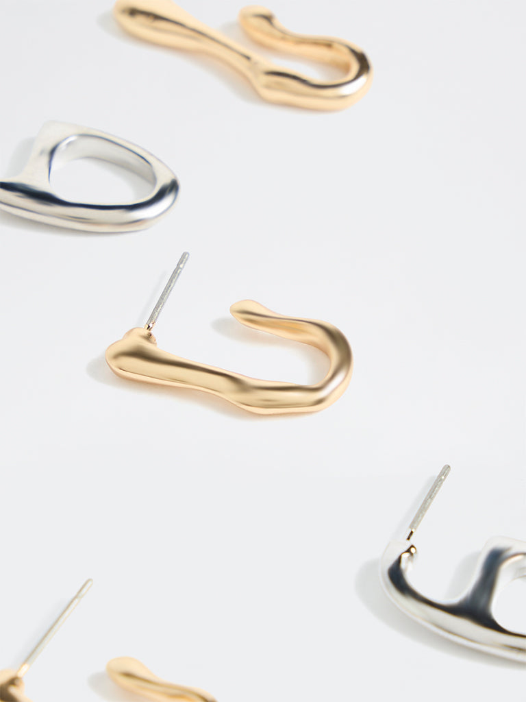 Westside Accessories Gold and Silver Multi-Shape Hoop Earrings - Pack of 3