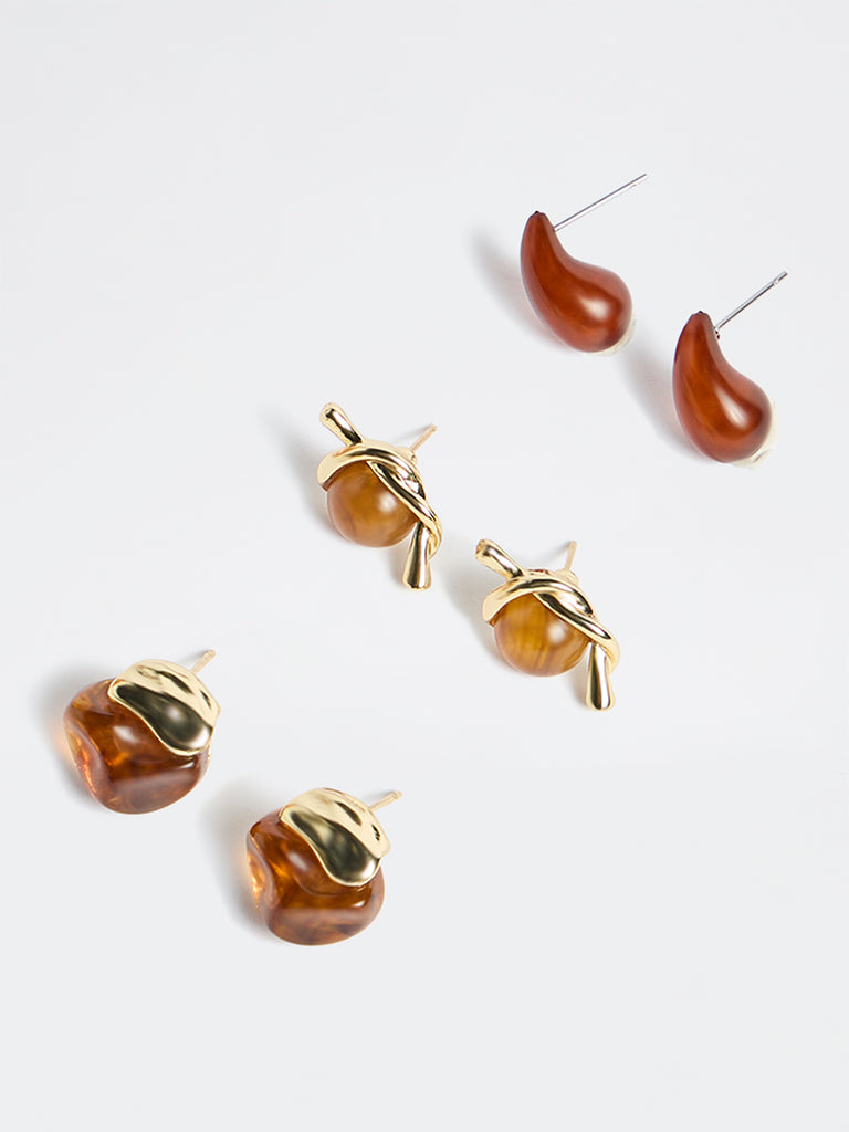 Westside Accessories Brown Resin Stud Earrings