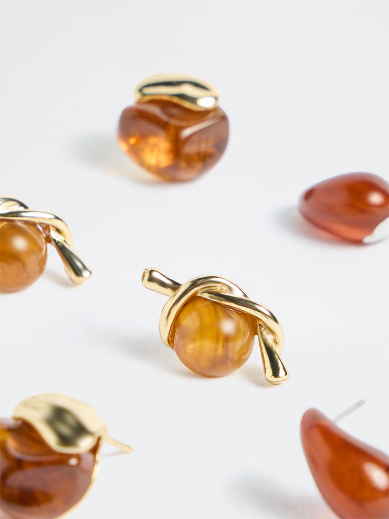 Westside Accessories Brown Resin Stud Earrings