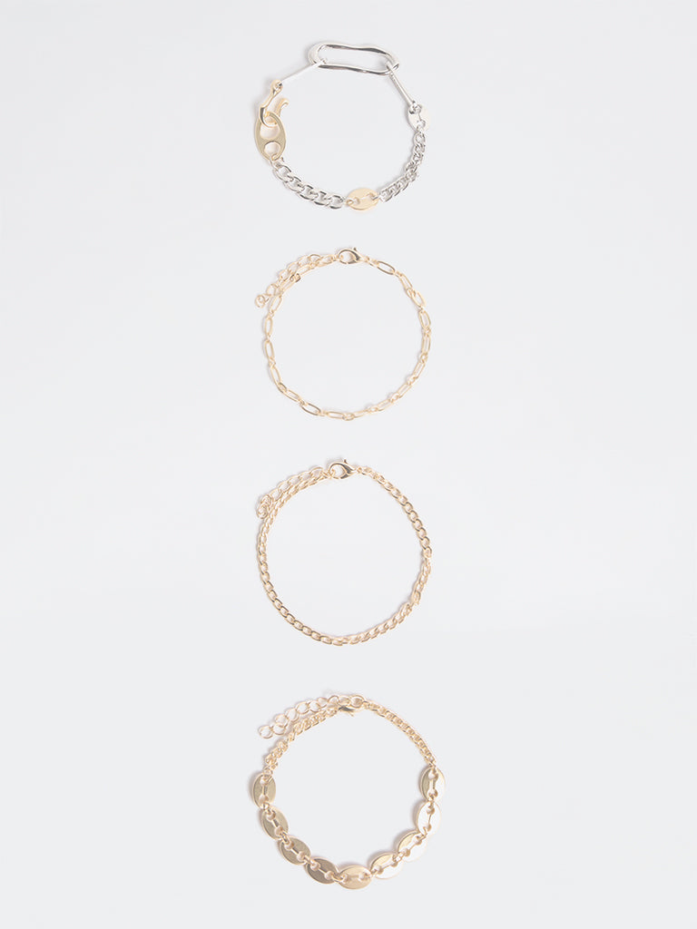 Westside Accessories Gold and Silver Chain Bracelets - Pack of 4