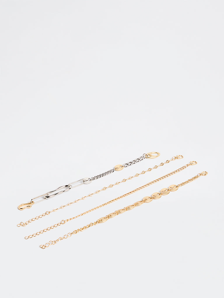 Westside Accessories Gold and Silver Chain Bracelets - Pack of 4