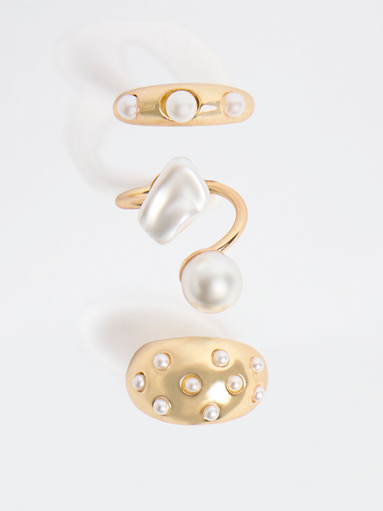 Westside Accessories Gold Multi Pearl Rings - Pack of 3