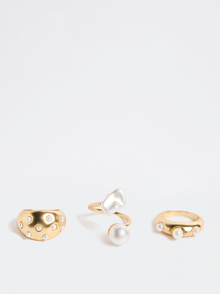 Westside Accessories Gold Multi Pearl Rings - Pack of 3