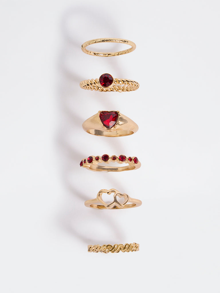 Westside Accessories Gold Textured Rings - Pack of 6