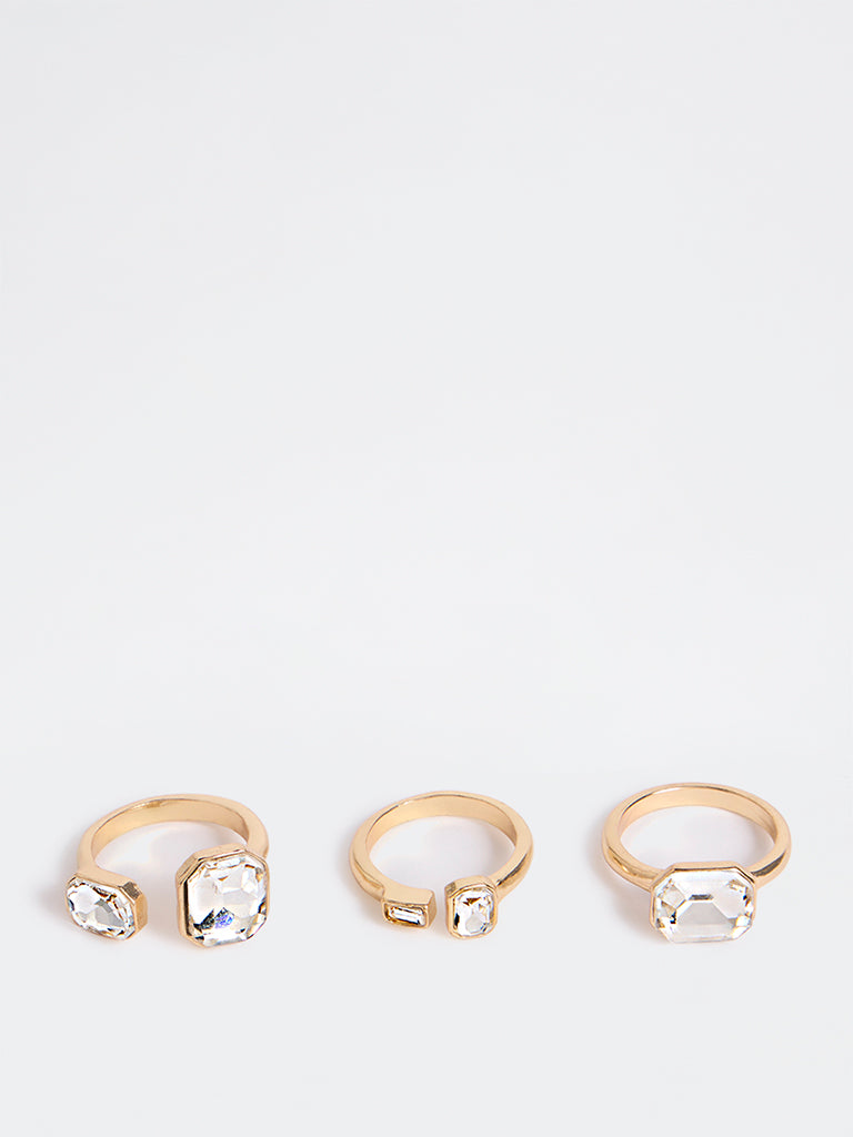 Westside Accessories Gold Crystal Statement Rings - Pack of 3