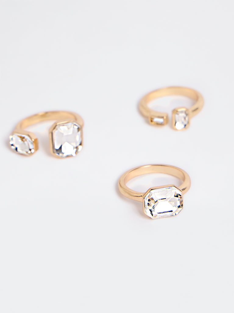 Westside Accessories Gold Crystal Statement Rings - Pack of 3