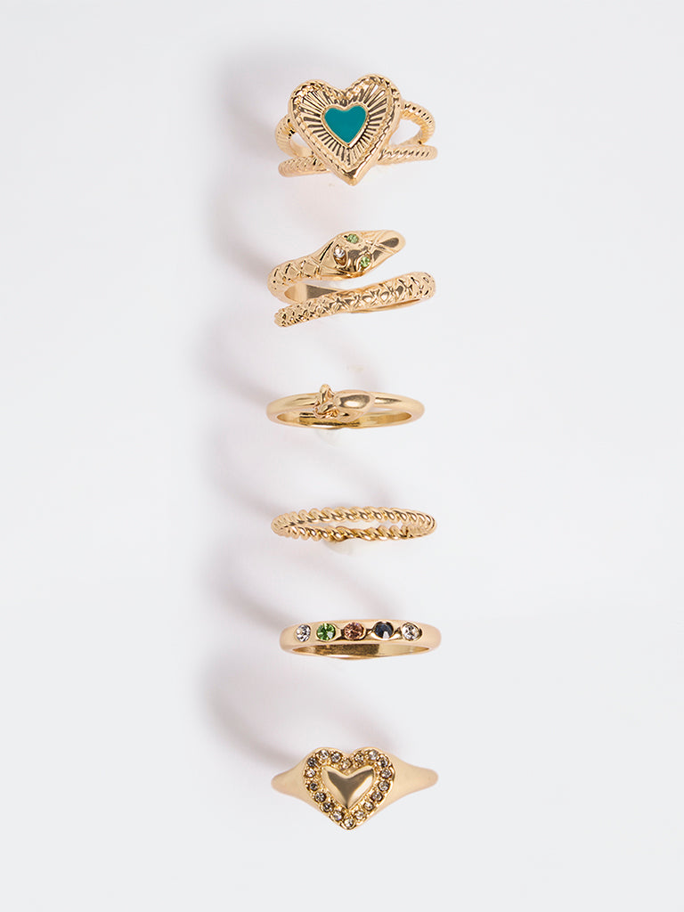 Westside Accessories Gold Motif Assorted Rings - Pack of 6