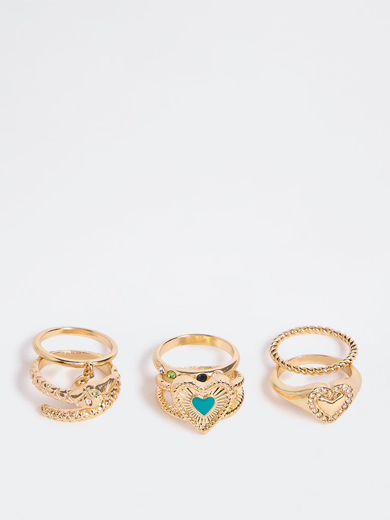 Westside Accessories Gold Motif Assorted Rings - Pack of 6