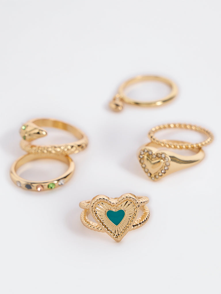 Westside Accessories Gold Motif Assorted Rings - Pack of 6