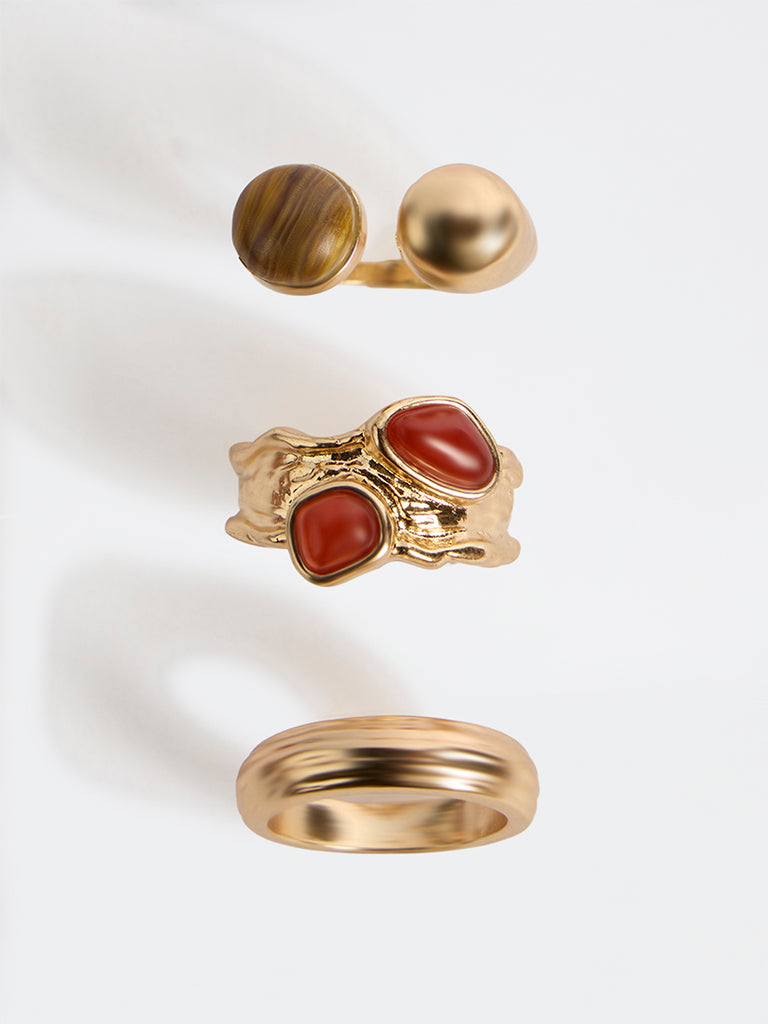 Westside Accessories Gold Resin Statement Rings - Pack of 3