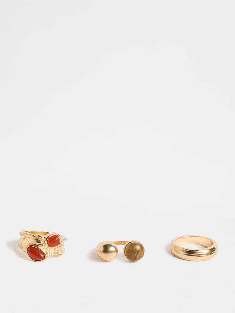 Westside Accessories Gold Resin Statement Rings - Pack of 3