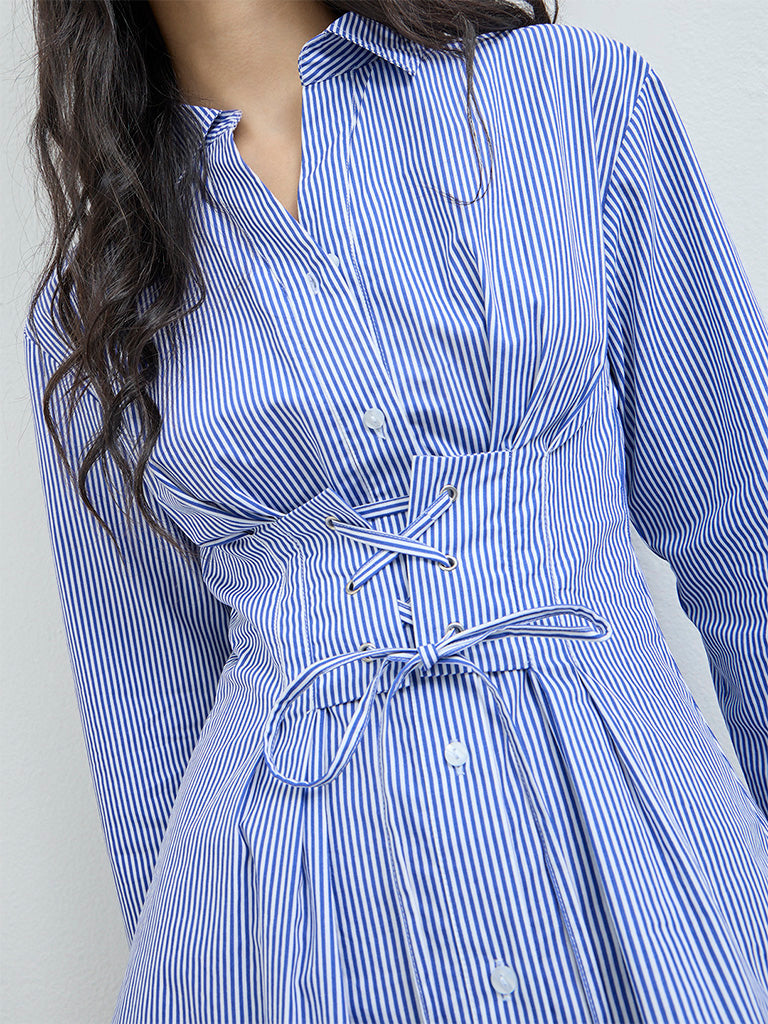 Nuon Blue Stripe Printed Shirt Dress