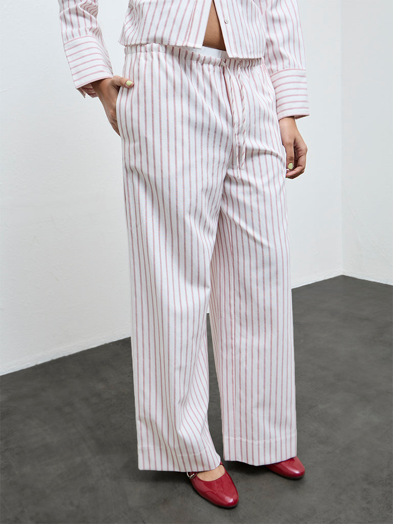 Nuon Red Striped High-Rise Cotton Pants