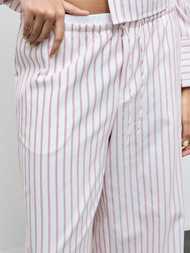 Nuon Red Striped High-Rise Cotton Pants