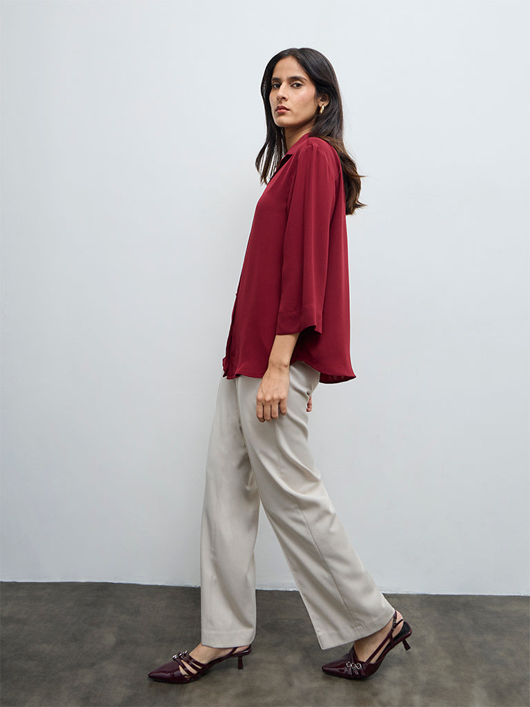 Wardrobe Maroon Solid Shirt