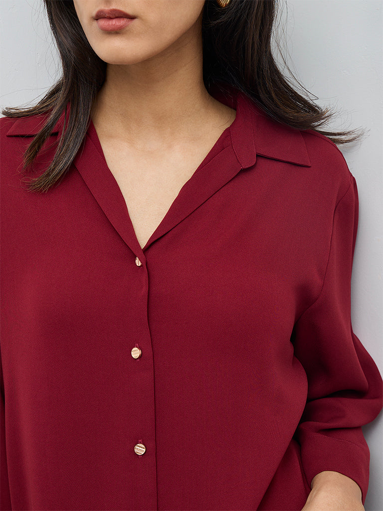 Wardrobe Maroon Solid Shirt