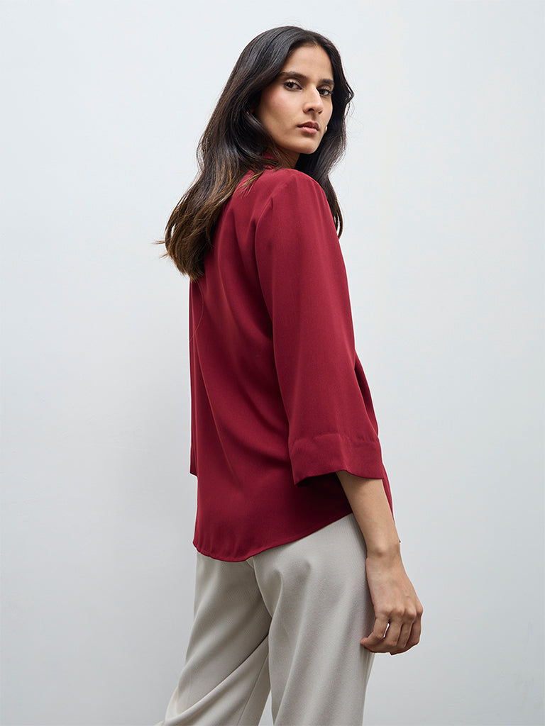 Wardrobe Maroon Solid Shirt