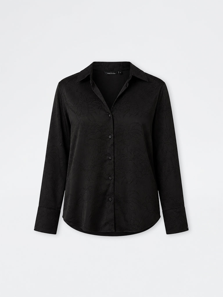 Wardrobe Black Floral Jacquard Shirt