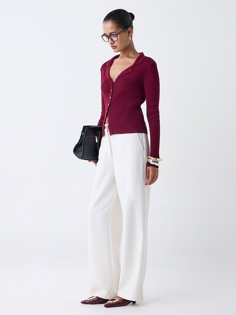 Wardrobe Burgundy Ribbed Blouse