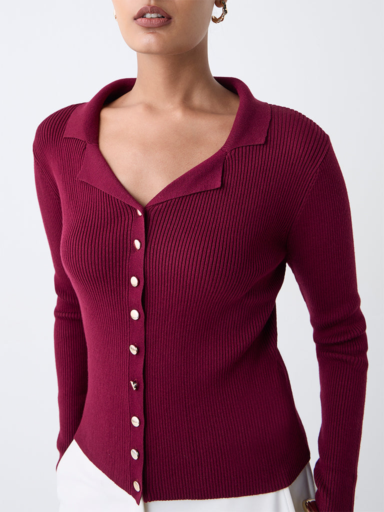 Wardrobe Burgundy Ribbed Blouse