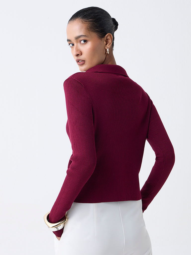 Wardrobe Burgundy Ribbed Blouse