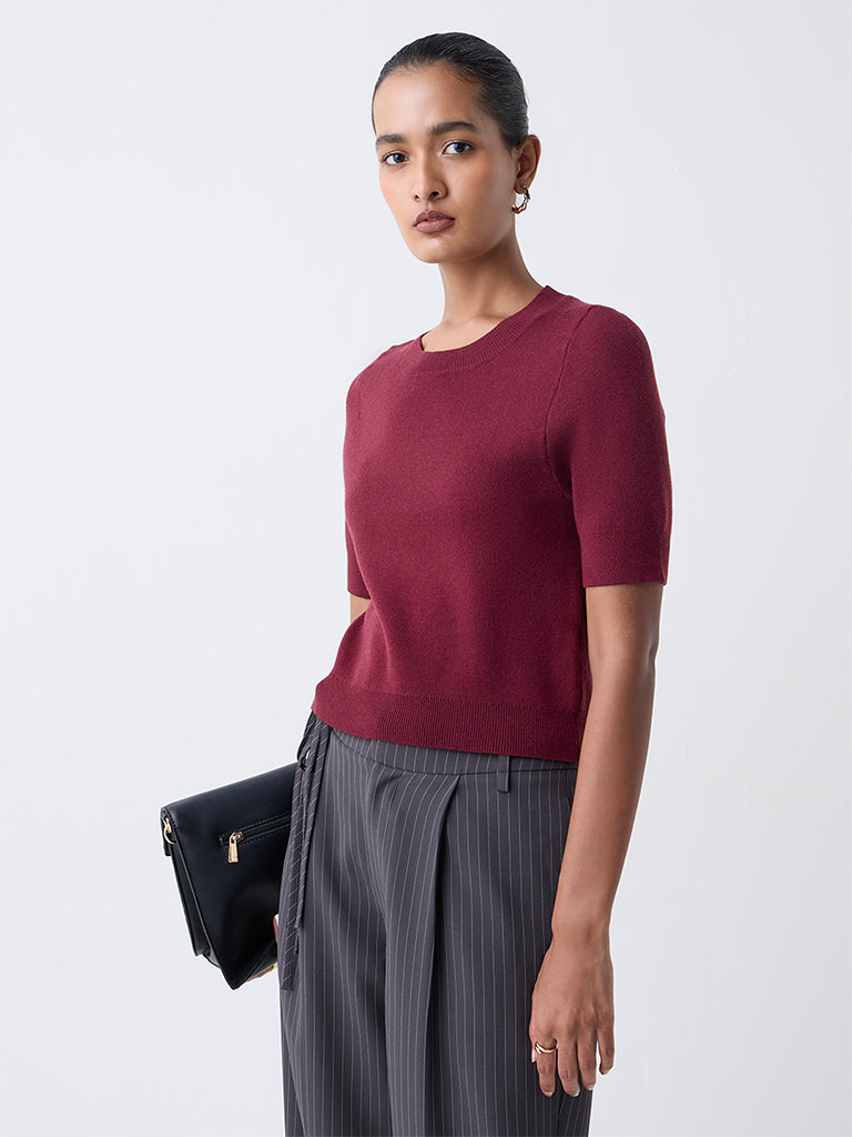 Wardrobe Burgundy Solid Sweater