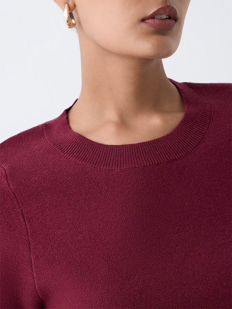 Wardrobe Burgundy Solid Sweater