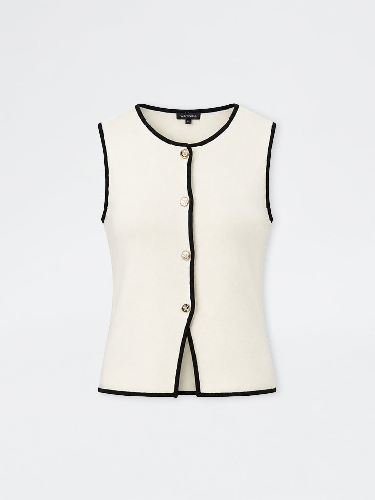 Wardrobe Ivory Piping-Detailed Sweater