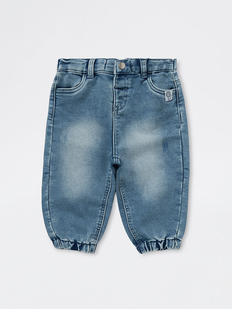 HOP Baby Boys Blue Faded High-Rise Jeans