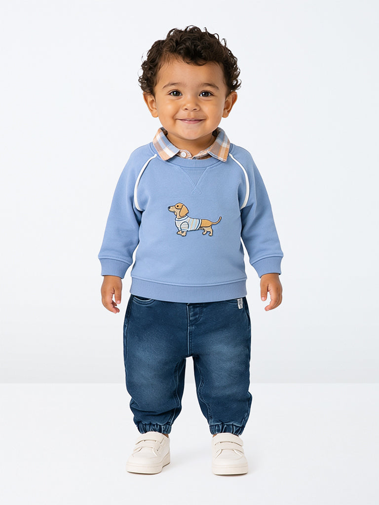 HOP Baby Boys Dark Blue Faded High-Rise Jeans