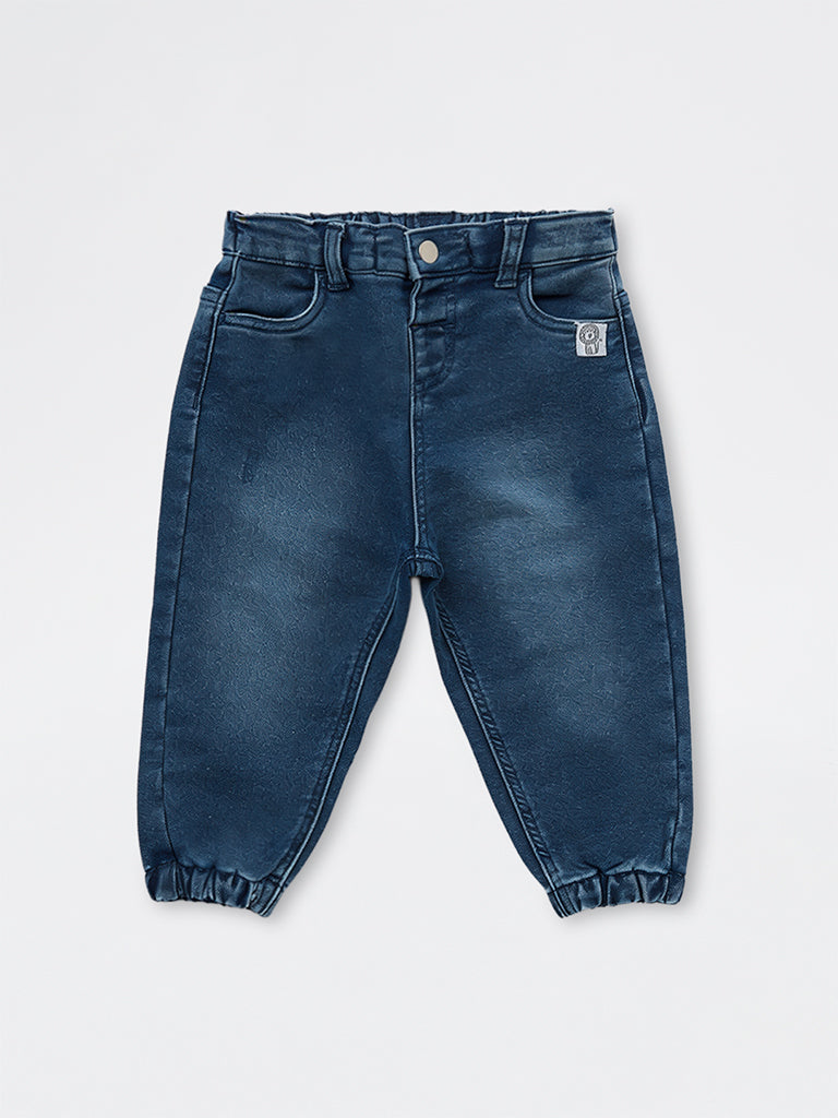 HOP Baby Boys Dark Blue Faded High-Rise Jeans