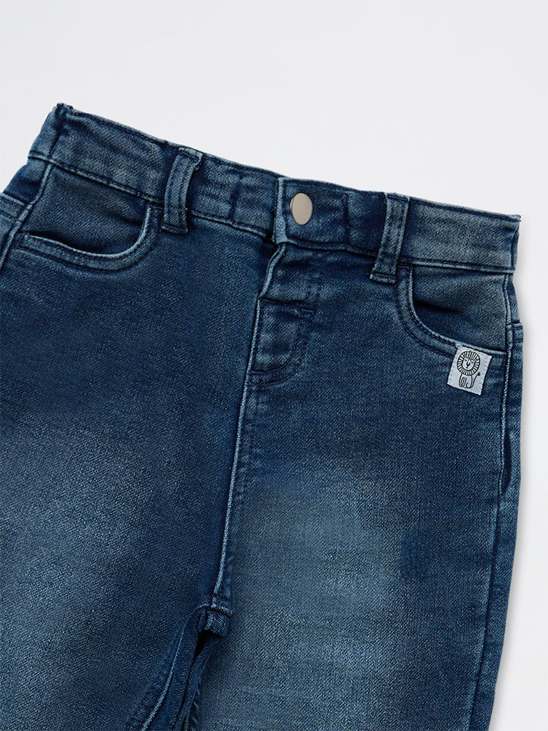 HOP Baby Boys Dark Blue Faded High-Rise Jeans