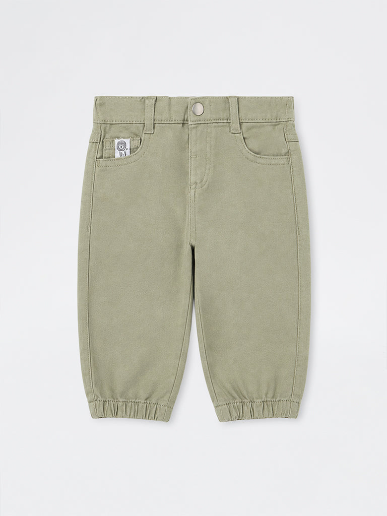 HOP Baby Boys Sage Green Mid-Rise Denim Joggers
