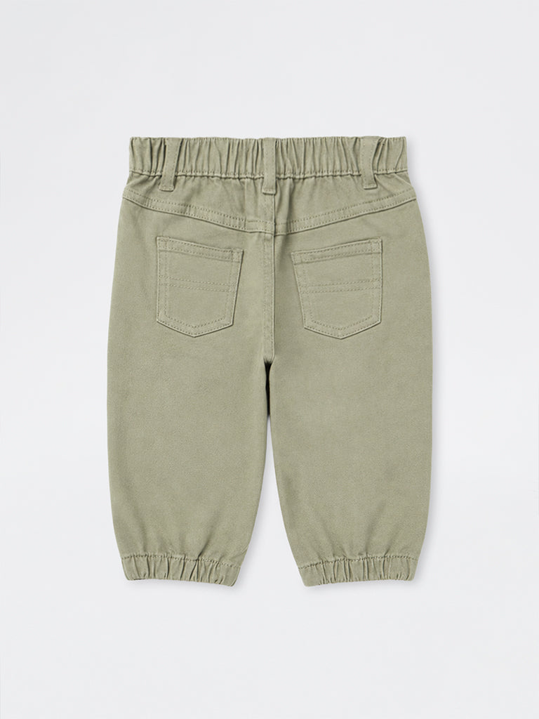 HOP Baby Boys Sage Green Mid-Rise Denim Joggers