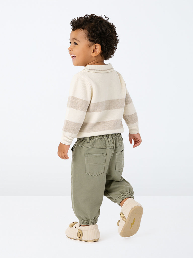 HOP Baby Boys Sage Green Mid-Rise Denim Joggers