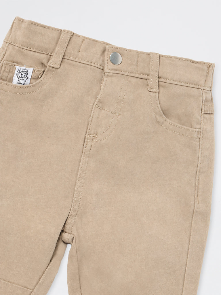 HOP Baby Boys Beige Mid-Rise Denim Joggers