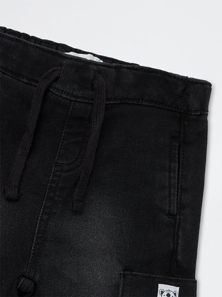 HOP Baby Boys Black Cotton-Blend Joggers