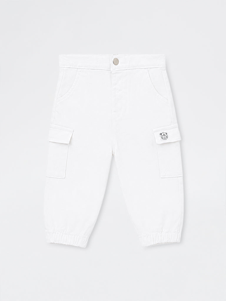 HOP Baby Boys White Mid-Rise Cotton-Blend Joggers