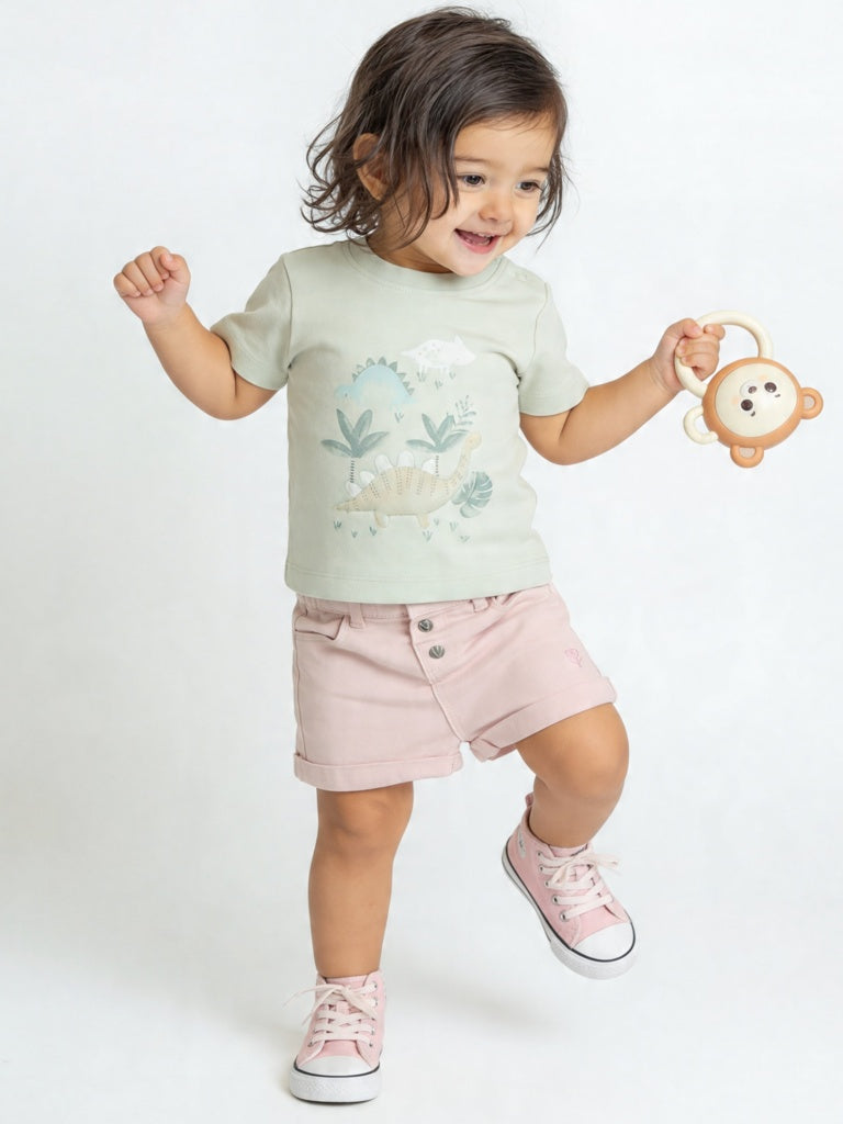 HOP Baby Girls Pink High-Rise Denim Shorts