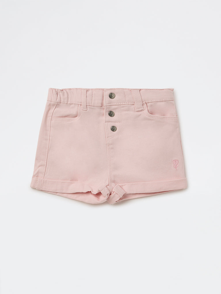 HOP Baby Girls Pink High-Rise Denim Shorts