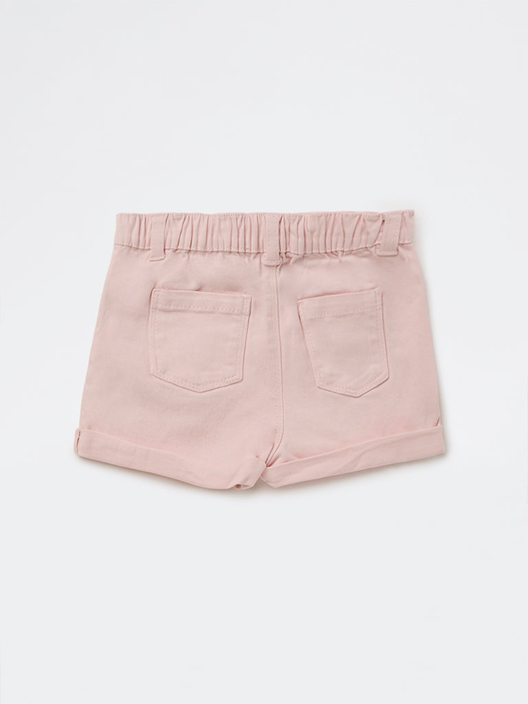 HOP Baby Girls Pink High-Rise Denim Shorts