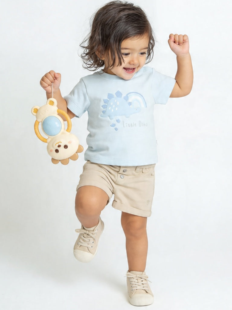 HOP Baby Girls Beige High-Rise Denim Shorts